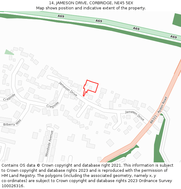 14, JAMESON DRIVE, CORBRIDGE, NE45 5EX: Location map and indicative extent of plot