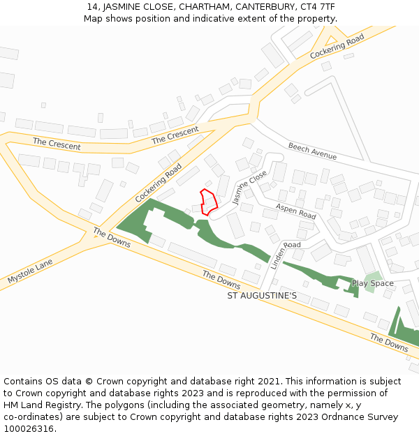 14, JASMINE CLOSE, CHARTHAM, CANTERBURY, CT4 7TF: Location map and indicative extent of plot