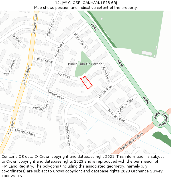 14, JAY CLOSE, OAKHAM, LE15 6BJ: Location map and indicative extent of plot