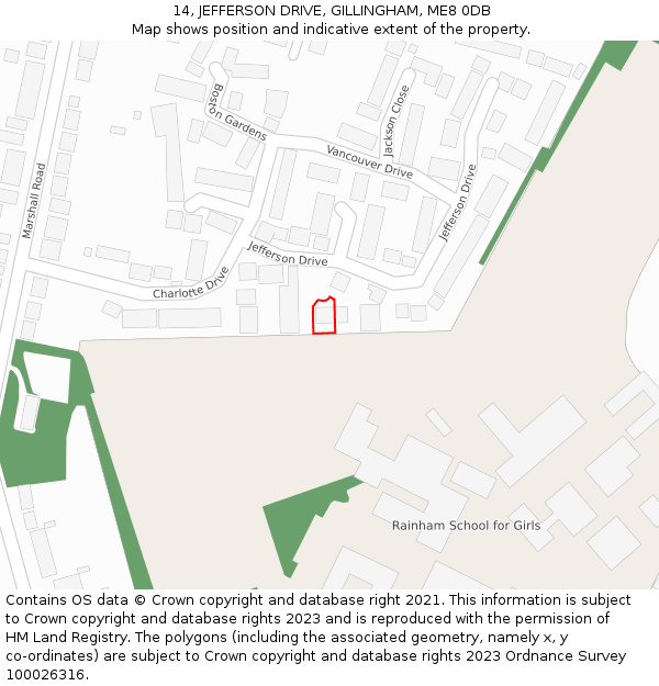 14, JEFFERSON DRIVE, GILLINGHAM, ME8 0DB: Location map and indicative extent of plot