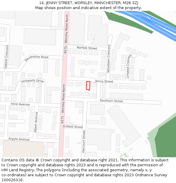 14, JENNY STREET, WORSLEY, MANCHESTER, M28 3ZJ: Location map and indicative extent of plot