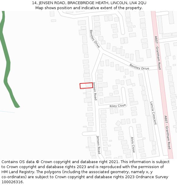 14, JENSEN ROAD, BRACEBRIDGE HEATH, LINCOLN, LN4 2QU: Location map and indicative extent of plot