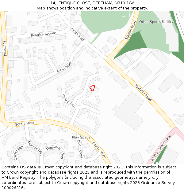 14, JENTIQUE CLOSE, DEREHAM, NR19 1GA: Location map and indicative extent of plot