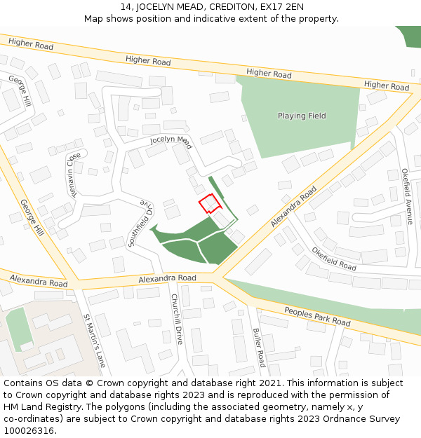 14, JOCELYN MEAD, CREDITON, EX17 2EN: Location map and indicative extent of plot