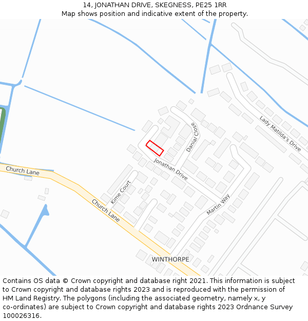 14, JONATHAN DRIVE, SKEGNESS, PE25 1RR: Location map and indicative extent of plot