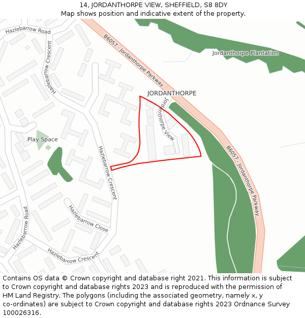 14, JORDANTHORPE VIEW, SHEFFIELD, S8 8DY: Location map and indicative extent of plot