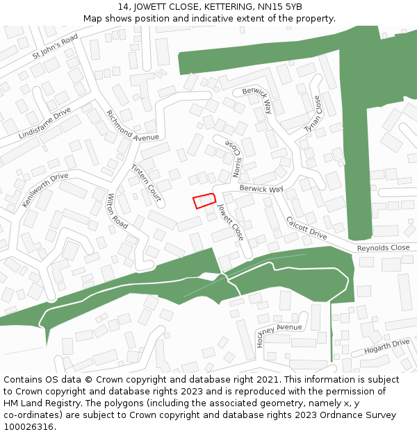 14, JOWETT CLOSE, KETTERING, NN15 5YB: Location map and indicative extent of plot
