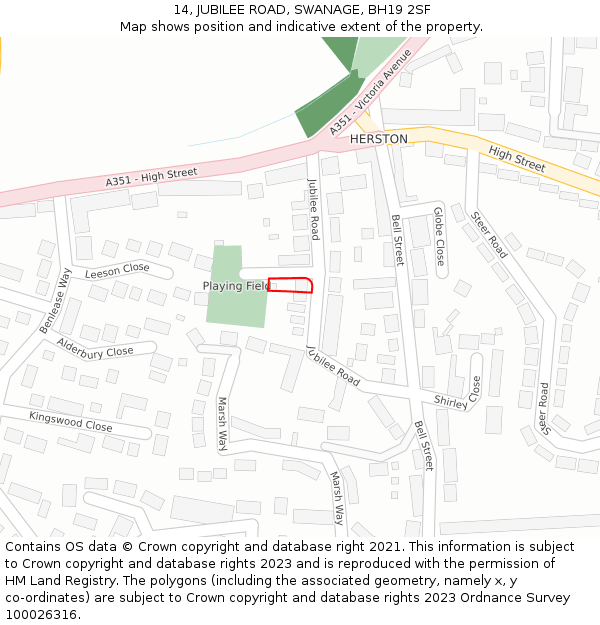 14, JUBILEE ROAD, SWANAGE, BH19 2SF: Location map and indicative extent of plot