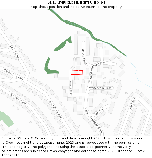 14, JUNIPER CLOSE, EXETER, EX4 9JT: Location map and indicative extent of plot