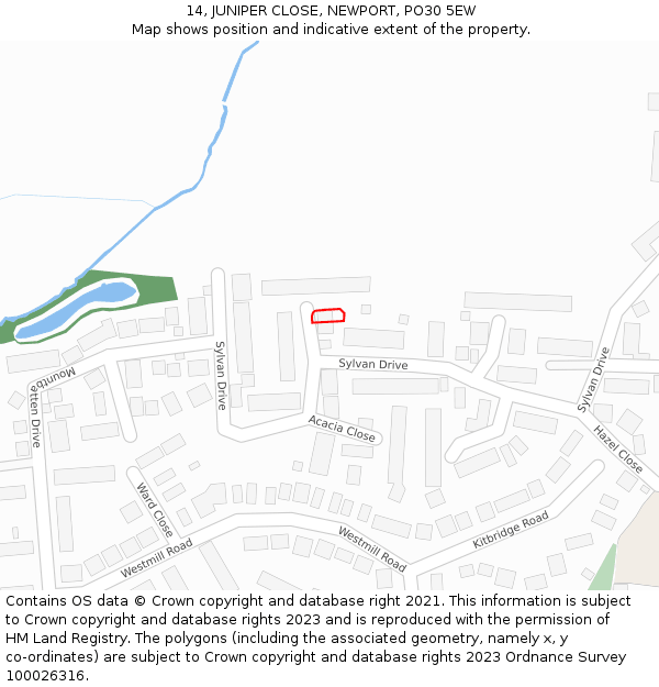 14, JUNIPER CLOSE, NEWPORT, PO30 5EW: Location map and indicative extent of plot
