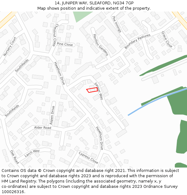 14, JUNIPER WAY, SLEAFORD, NG34 7GP: Location map and indicative extent of plot