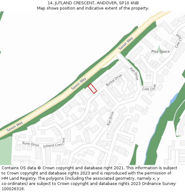 14, JUTLAND CRESCENT, ANDOVER, SP10 4NB: Location map and indicative extent of plot