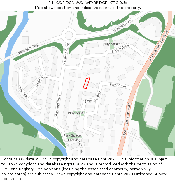 14, KAYE DON WAY, WEYBRIDGE, KT13 0UX: Location map and indicative extent of plot