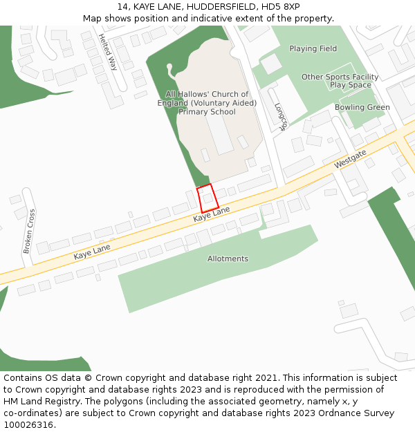 14, KAYE LANE, HUDDERSFIELD, HD5 8XP: Location map and indicative extent of plot