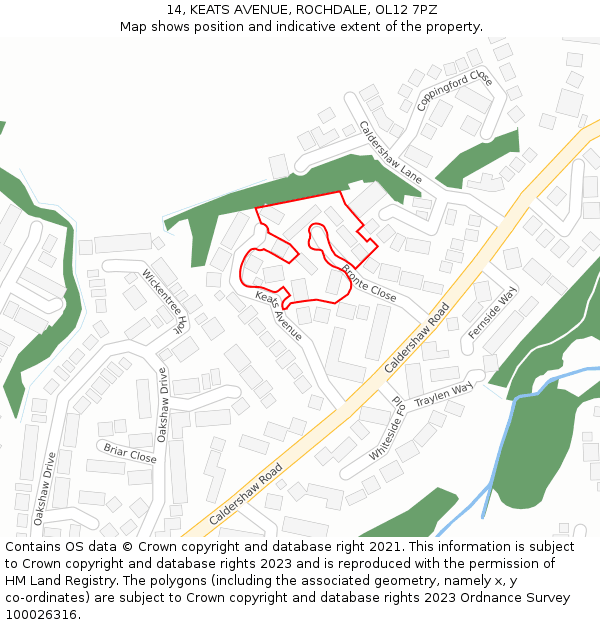 14, KEATS AVENUE, ROCHDALE, OL12 7PZ: Location map and indicative extent of plot