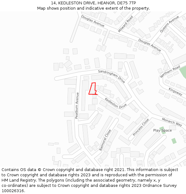14, KEDLESTON DRIVE, HEANOR, DE75 7TP: Location map and indicative extent of plot