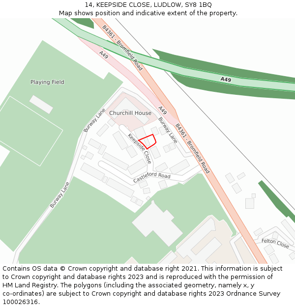 14, KEEPSIDE CLOSE, LUDLOW, SY8 1BQ: Location map and indicative extent of plot