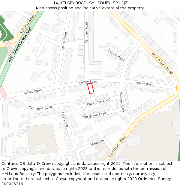 14, KELSEY ROAD, SALISBURY, SP1 1JZ: Location map and indicative extent of plot