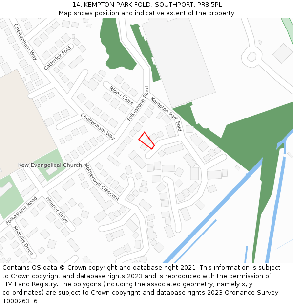 14, KEMPTON PARK FOLD, SOUTHPORT, PR8 5PL: Location map and indicative extent of plot