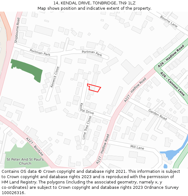 14, KENDAL DRIVE, TONBRIDGE, TN9 1LZ: Location map and indicative extent of plot