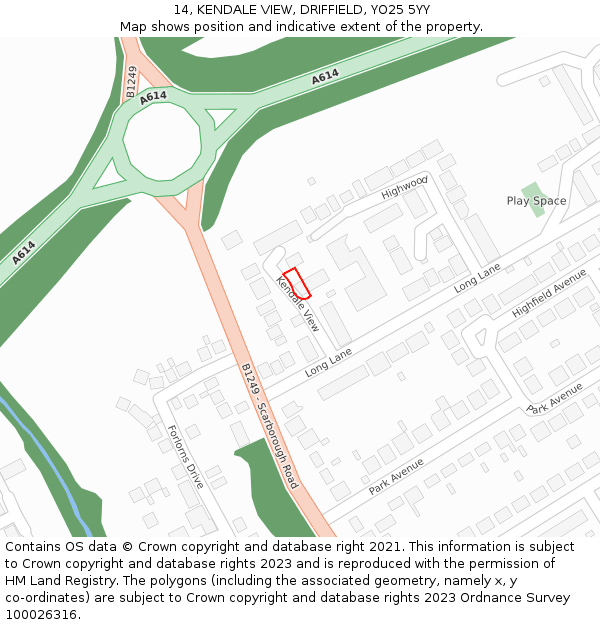 14, KENDALE VIEW, DRIFFIELD, YO25 5YY: Location map and indicative extent of plot