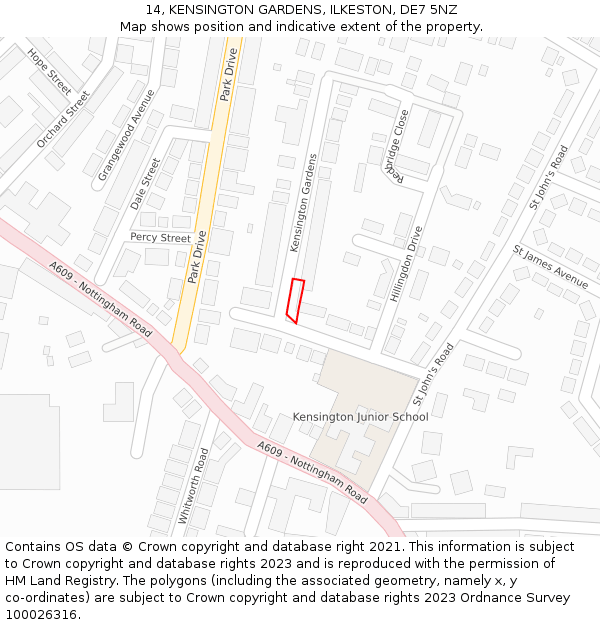 14, KENSINGTON GARDENS, ILKESTON, DE7 5NZ: Location map and indicative extent of plot