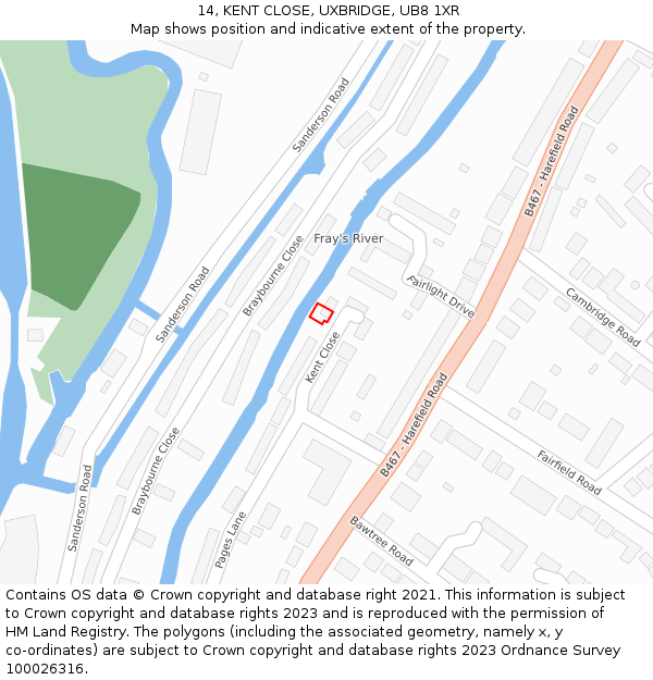 14, KENT CLOSE, UXBRIDGE, UB8 1XR: Location map and indicative extent of plot