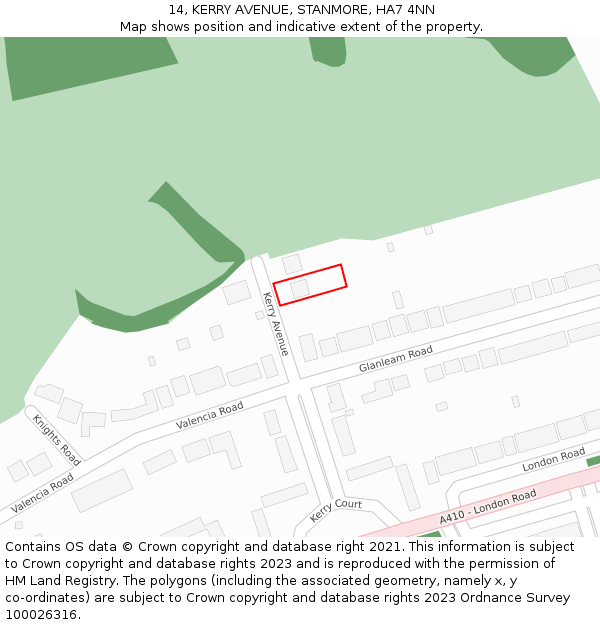 14, KERRY AVENUE, STANMORE, HA7 4NN: Location map and indicative extent of plot