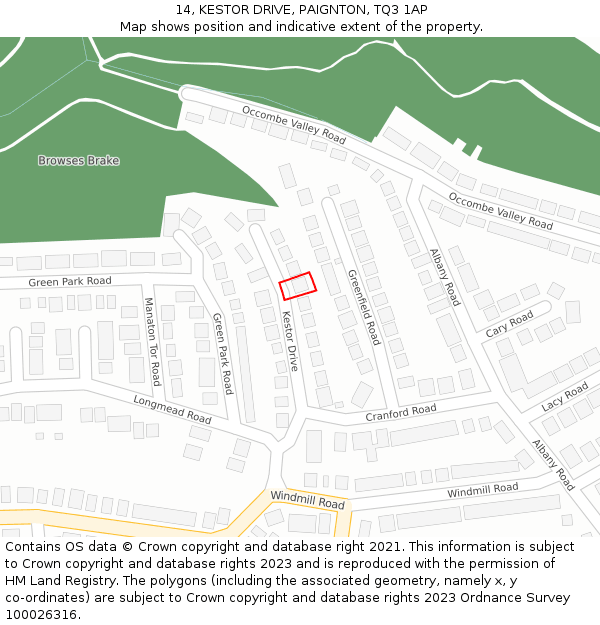 14, KESTOR DRIVE, PAIGNTON, TQ3 1AP: Location map and indicative extent of plot
