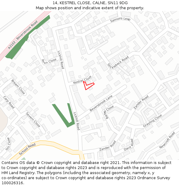 14, KESTREL CLOSE, CALNE, SN11 9DG: Location map and indicative extent of plot