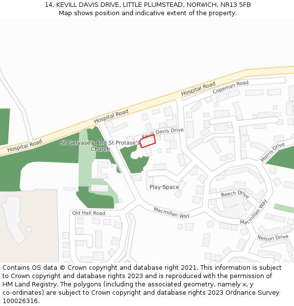 14, KEVILL DAVIS DRIVE, LITTLE PLUMSTEAD, NORWICH, NR13 5FB: Location map and indicative extent of plot