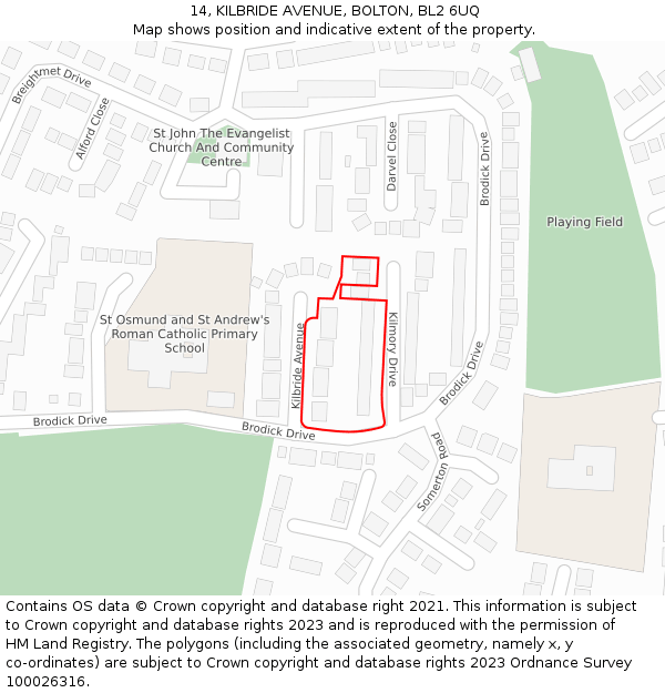 14, KILBRIDE AVENUE, BOLTON, BL2 6UQ: Location map and indicative extent of plot
