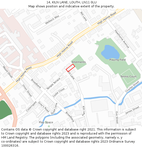 14, KILN LANE, LOUTH, LN11 0LU: Location map and indicative extent of plot