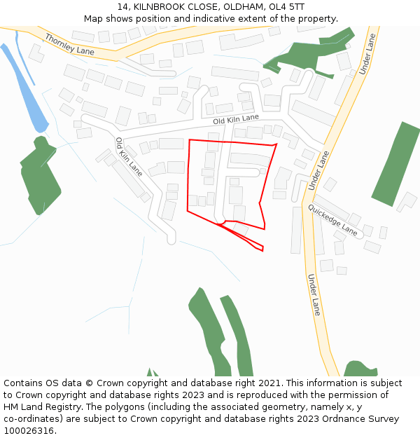 14, KILNBROOK CLOSE, OLDHAM, OL4 5TT: Location map and indicative extent of plot