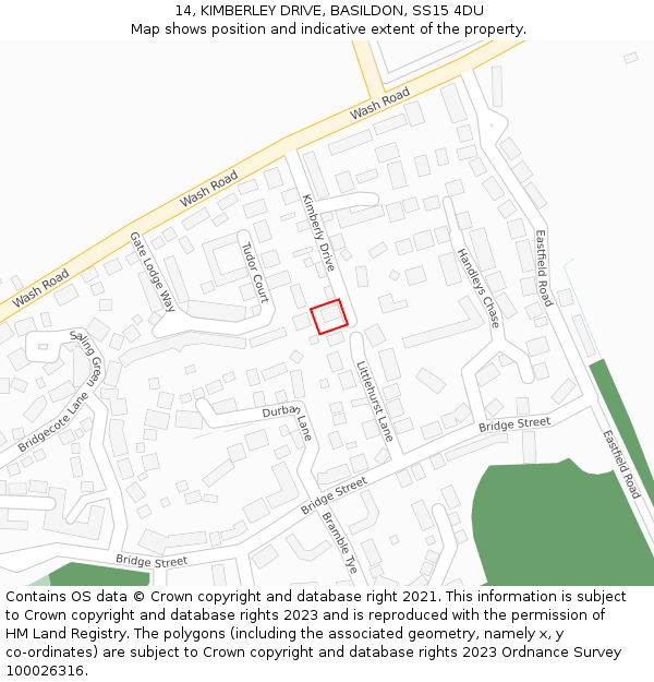 14, KIMBERLEY DRIVE, BASILDON, SS15 4DU: Location map and indicative extent of plot
