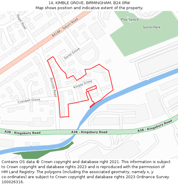 14, KIMBLE GROVE, BIRMINGHAM, B24 0RW: Location map and indicative extent of plot