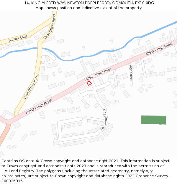 14, KING ALFRED WAY, NEWTON POPPLEFORD, SIDMOUTH, EX10 0DG: Location map and indicative extent of plot