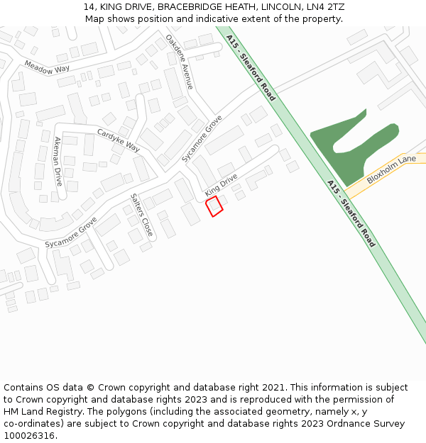 14, KING DRIVE, BRACEBRIDGE HEATH, LINCOLN, LN4 2TZ: Location map and indicative extent of plot