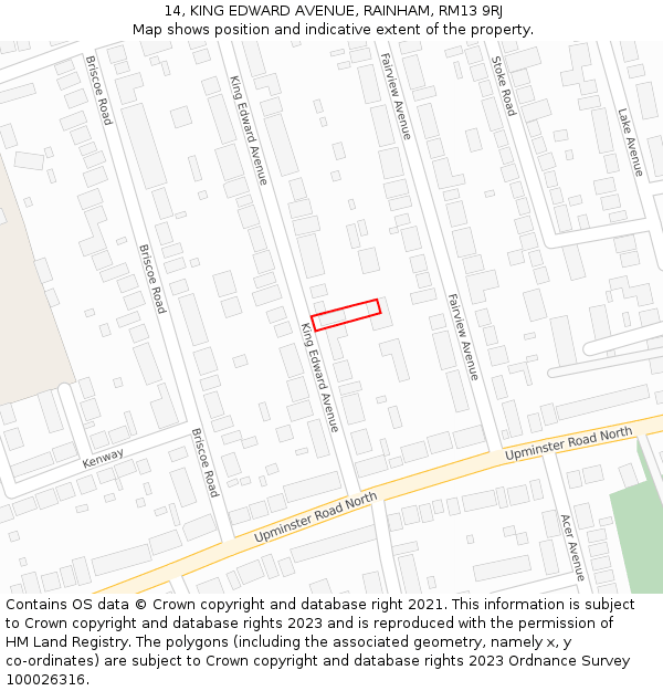 14, KING EDWARD AVENUE, RAINHAM, RM13 9RJ: Location map and indicative extent of plot