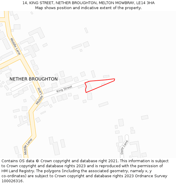 14, KING STREET, NETHER BROUGHTON, MELTON MOWBRAY, LE14 3HA: Location map and indicative extent of plot
