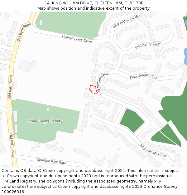 14, KING WILLIAM DRIVE, CHELTENHAM, GL53 7RP: Location map and indicative extent of plot