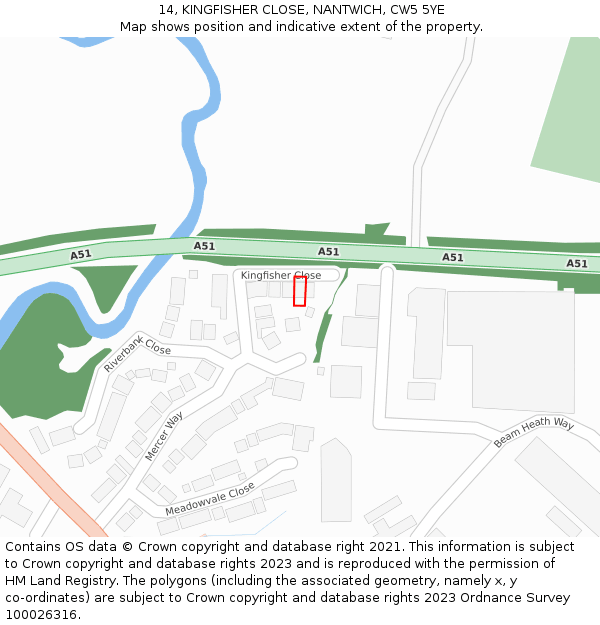 14, KINGFISHER CLOSE, NANTWICH, CW5 5YE: Location map and indicative extent of plot