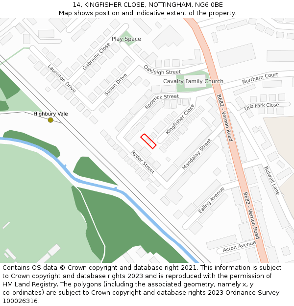 14, KINGFISHER CLOSE, NOTTINGHAM, NG6 0BE: Location map and indicative extent of plot