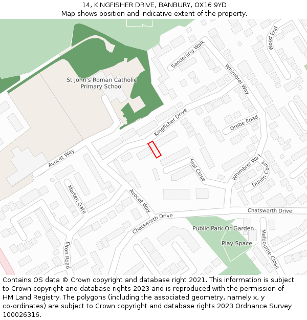 14, KINGFISHER DRIVE, BANBURY, OX16 9YD: Location map and indicative extent of plot