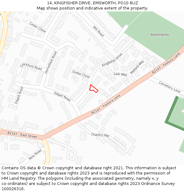 14, KINGFISHER DRIVE, EMSWORTH, PO10 8UZ: Location map and indicative extent of plot