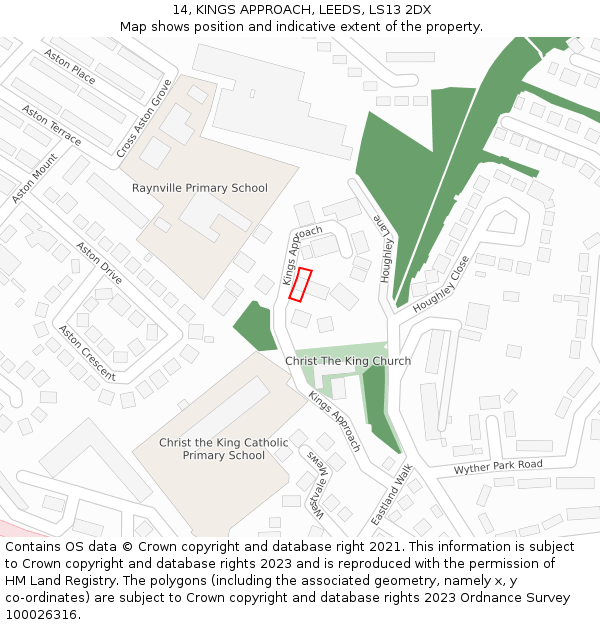 14, KINGS APPROACH, LEEDS, LS13 2DX: Location map and indicative extent of plot