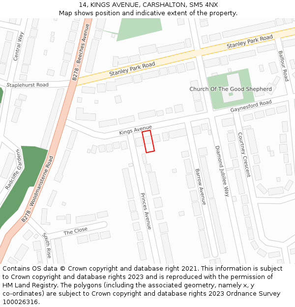 14, KINGS AVENUE, CARSHALTON, SM5 4NX: Location map and indicative extent of plot