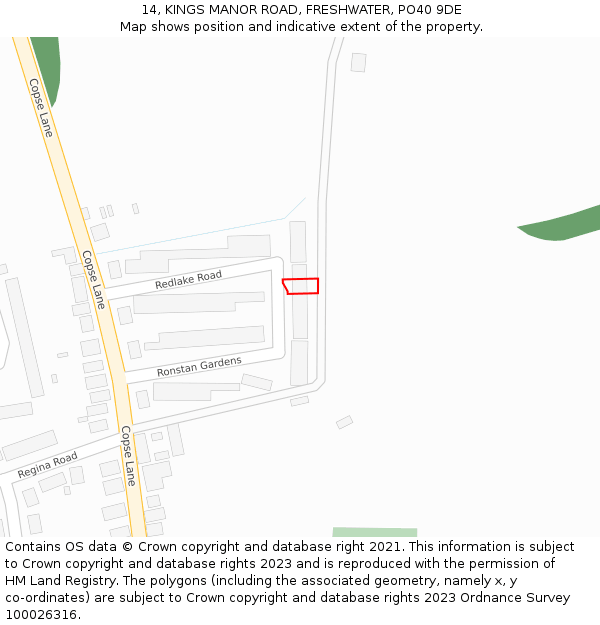 14, KINGS MANOR ROAD, FRESHWATER, PO40 9DE: Location map and indicative extent of plot