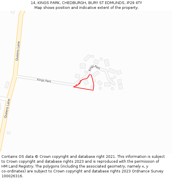 14, KINGS PARK, CHEDBURGH, BURY ST EDMUNDS, IP29 4TY: Location map and indicative extent of plot