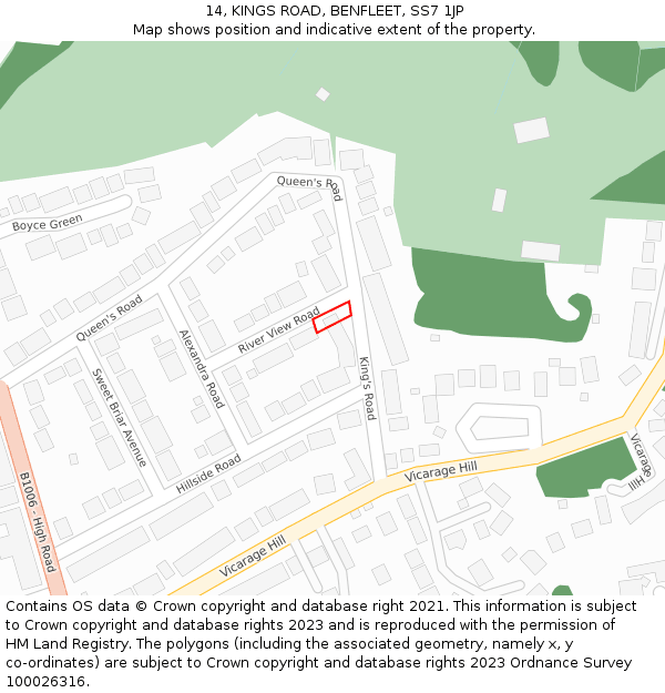 14, KINGS ROAD, BENFLEET, SS7 1JP: Location map and indicative extent of plot